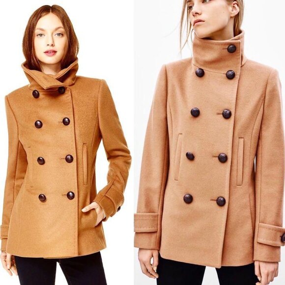 Aritzia Babaton Wool/Cashmere Blend Camel Pea Coat - Picture 1 of 7
